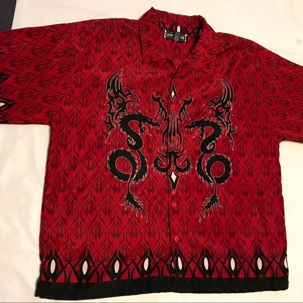 Men’s Club Appeal Dagon Fire Red Button Up Shirt